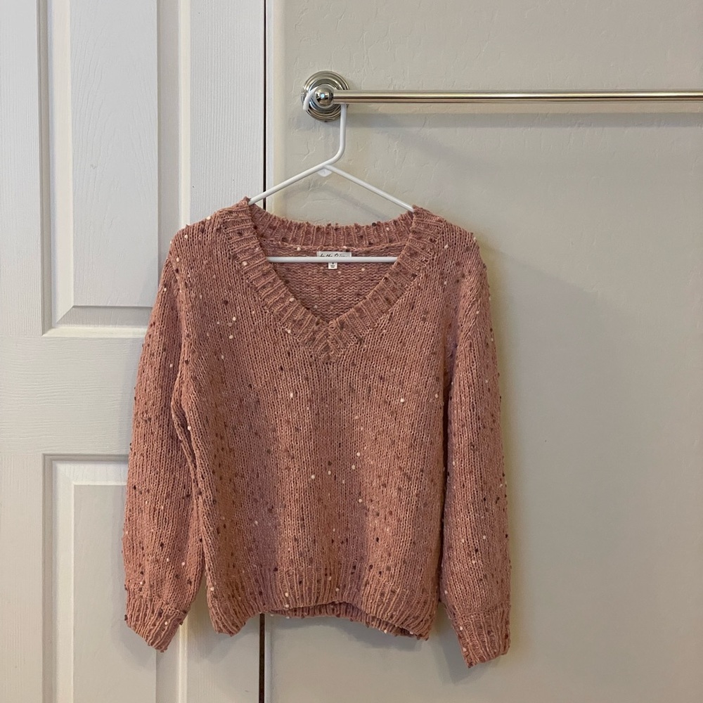 by the River V-Neck Pink Confetti Chenille Sweater
